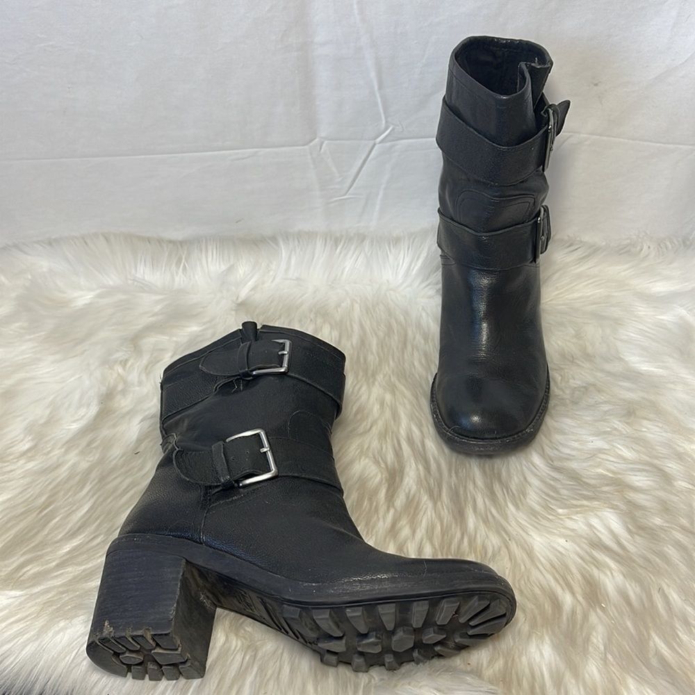Sam Edelman Troy Black Leather Moto Style Boots Sz 40/US 9‎